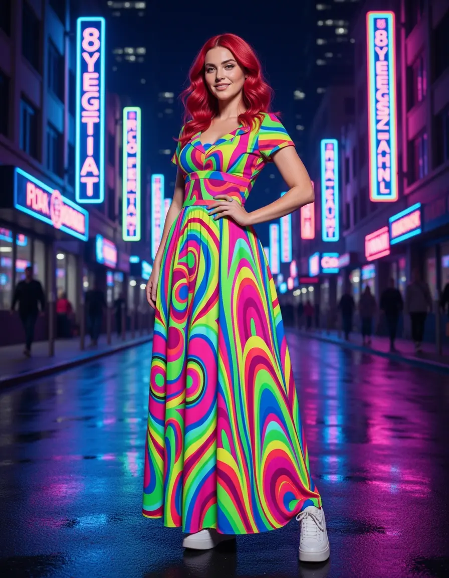 Vibrantes 80s Neon Maxi Dress