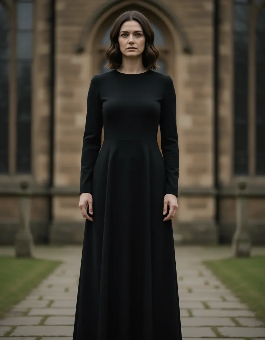 Schwarzes Midi-Kleid für Beerdigung