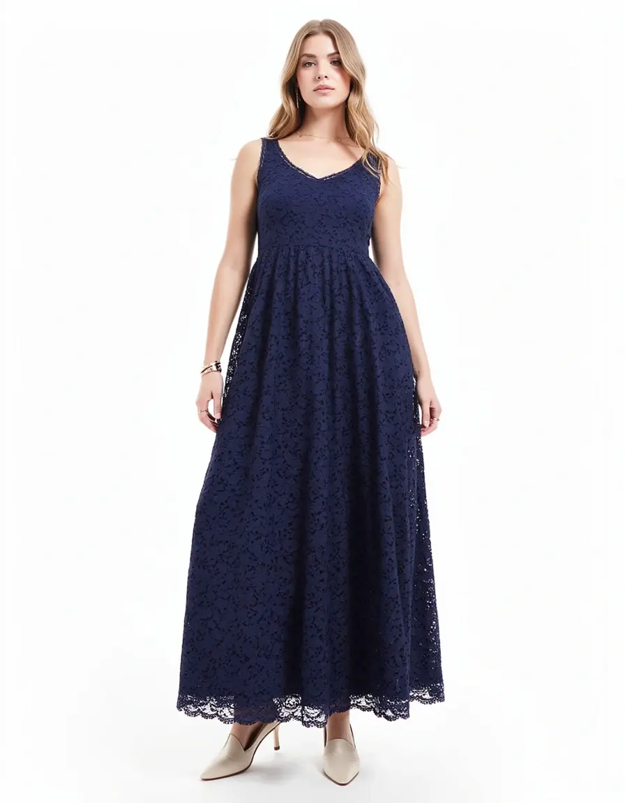 Dunkelblaues Spitzenkleid für Beerdigung