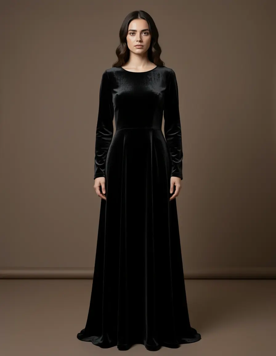 Schwarzes Samtkleid für Beerdigung