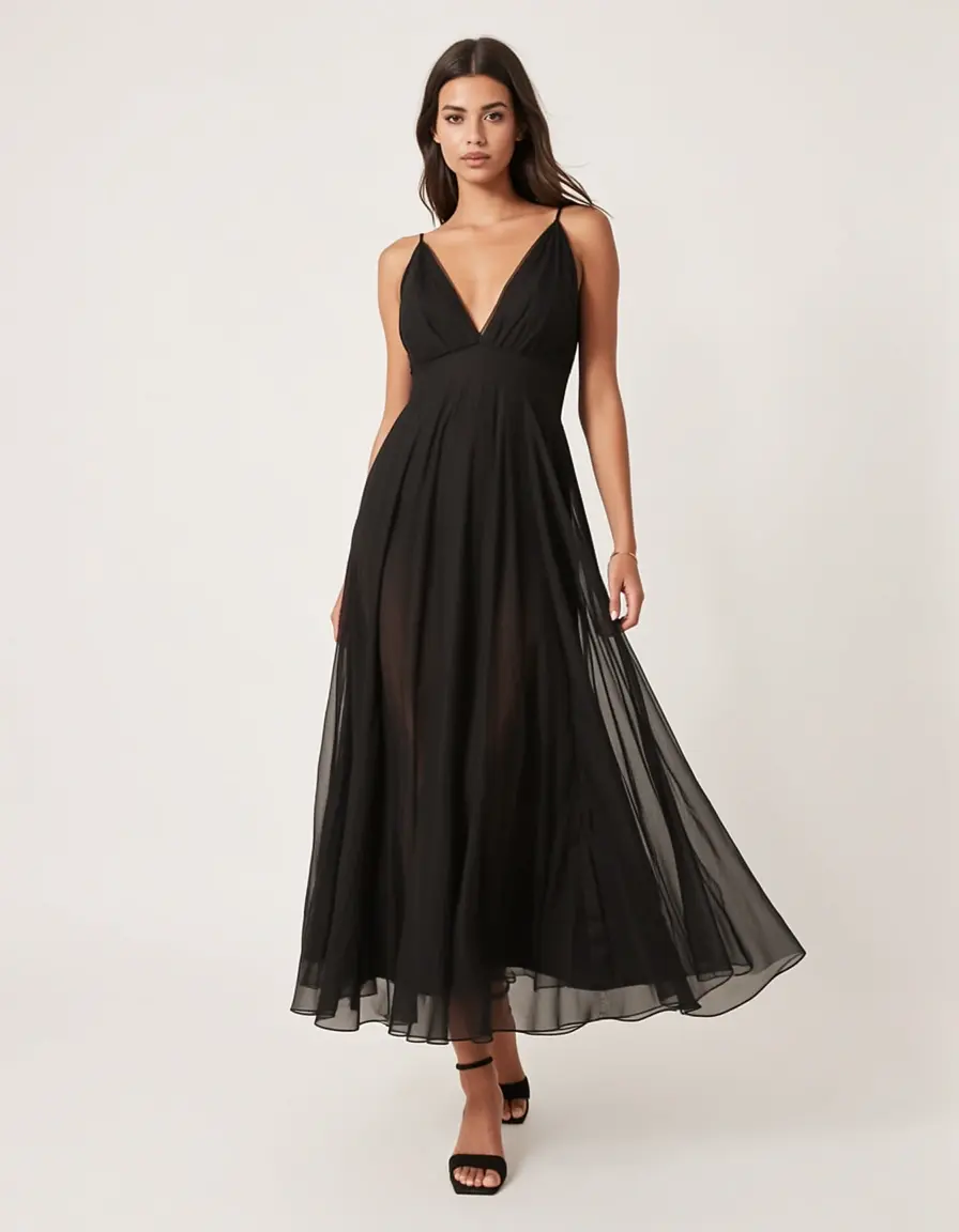 Schwarzes Chiffon Kleid für Beerdigung