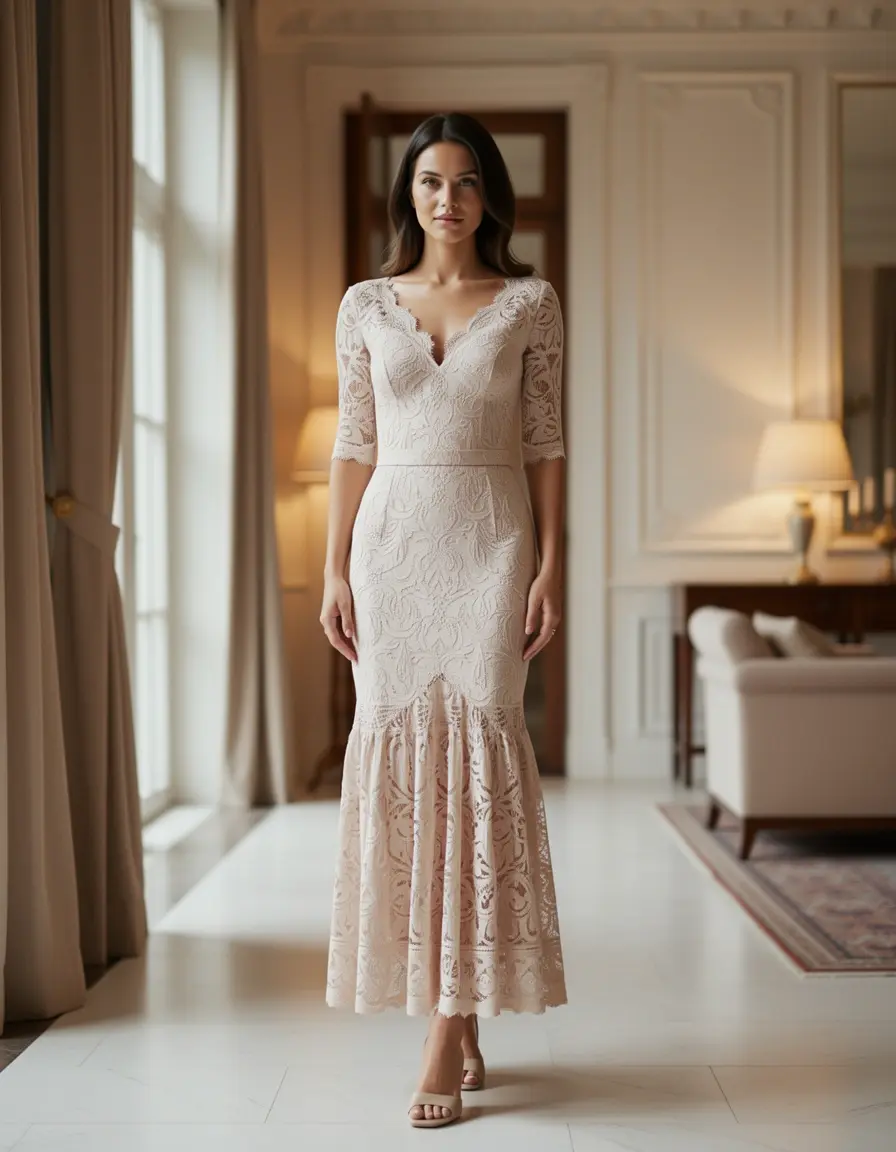 Elegantes Spitzen-Midikleid