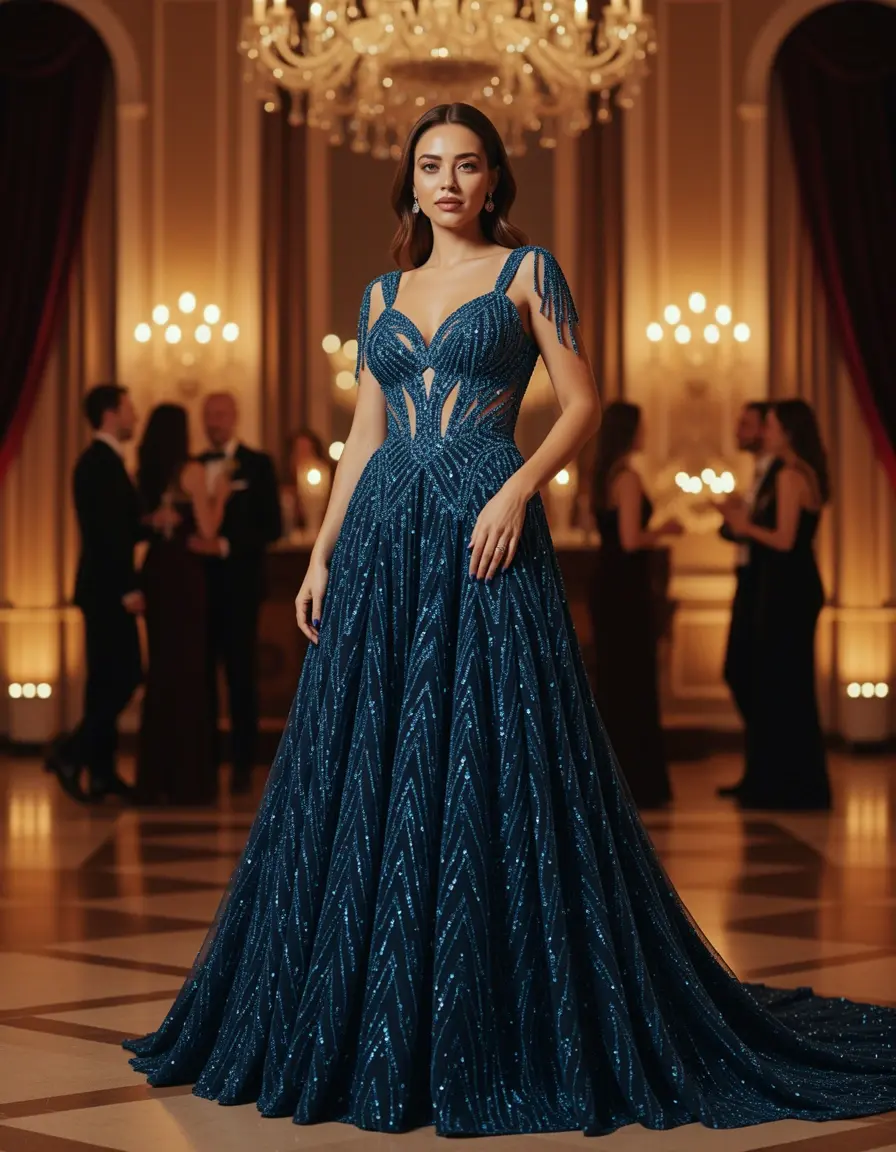 Glamouröses Abendkleid mit Perlen
