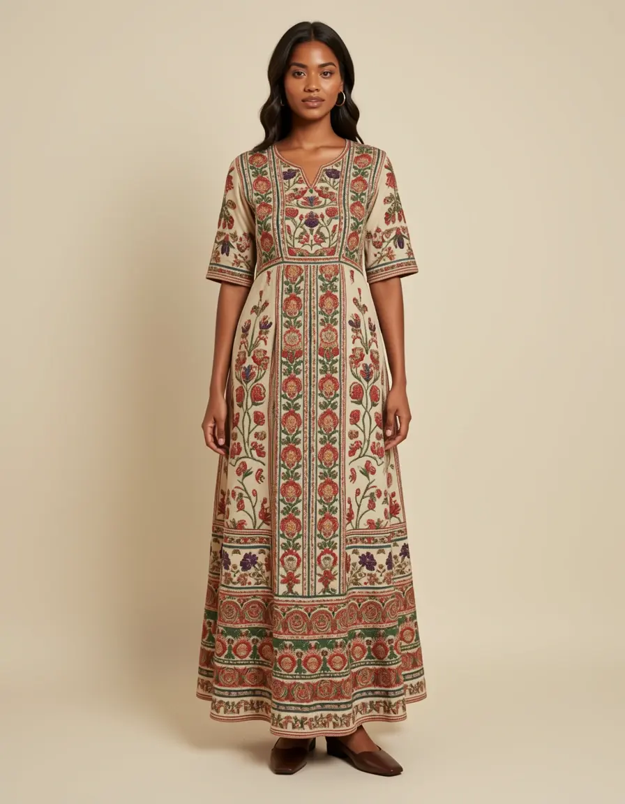 Besticktes Midi-Kleid