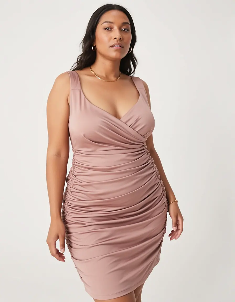 Wickelkleid mit Raffung für mollige