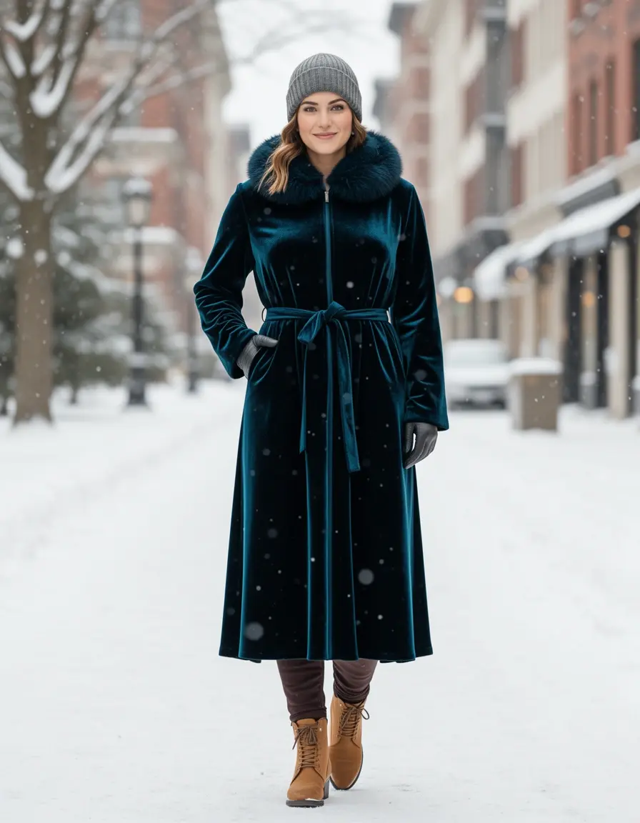 Women's Velvet Midi Guest - Samtkleid für den Winter