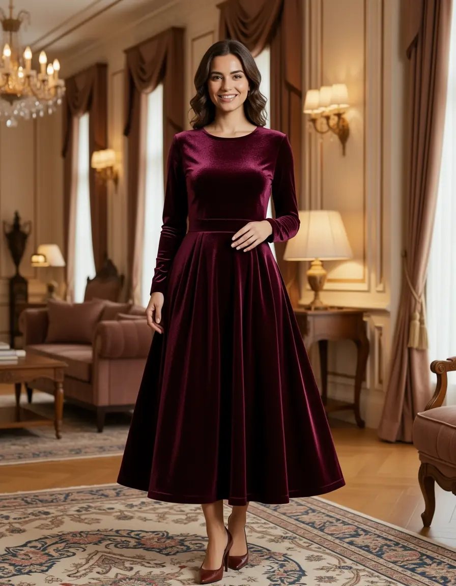 Velvet Midi A-Line Samtkleid