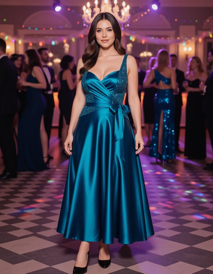 Shiny Satin Midi Dress