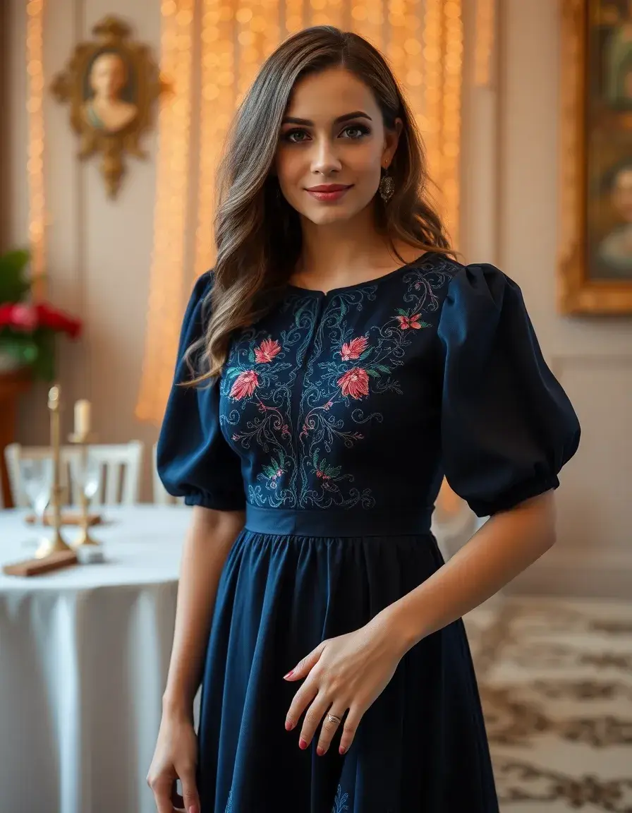 Embroidered Party Dress Detailed