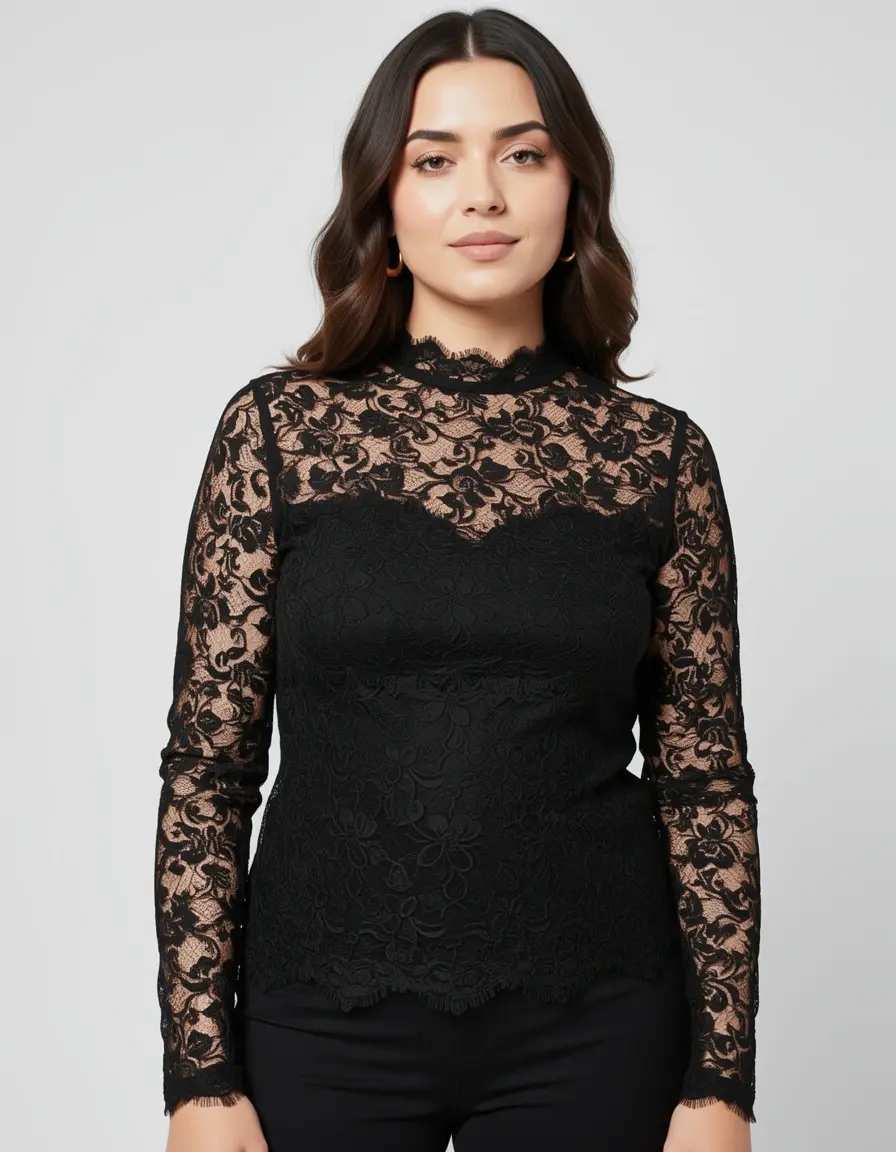 Schwarzes Midi-Spitzenkleid