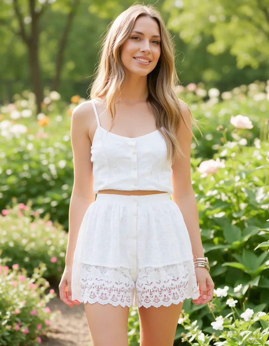 Summery Lace Short White Kleid mit Spitze