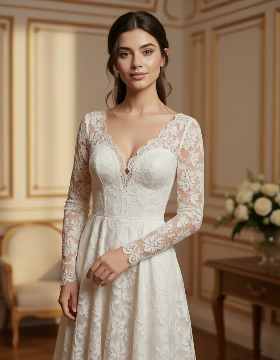 Lace Long-Sleeve Cocktail Kleid