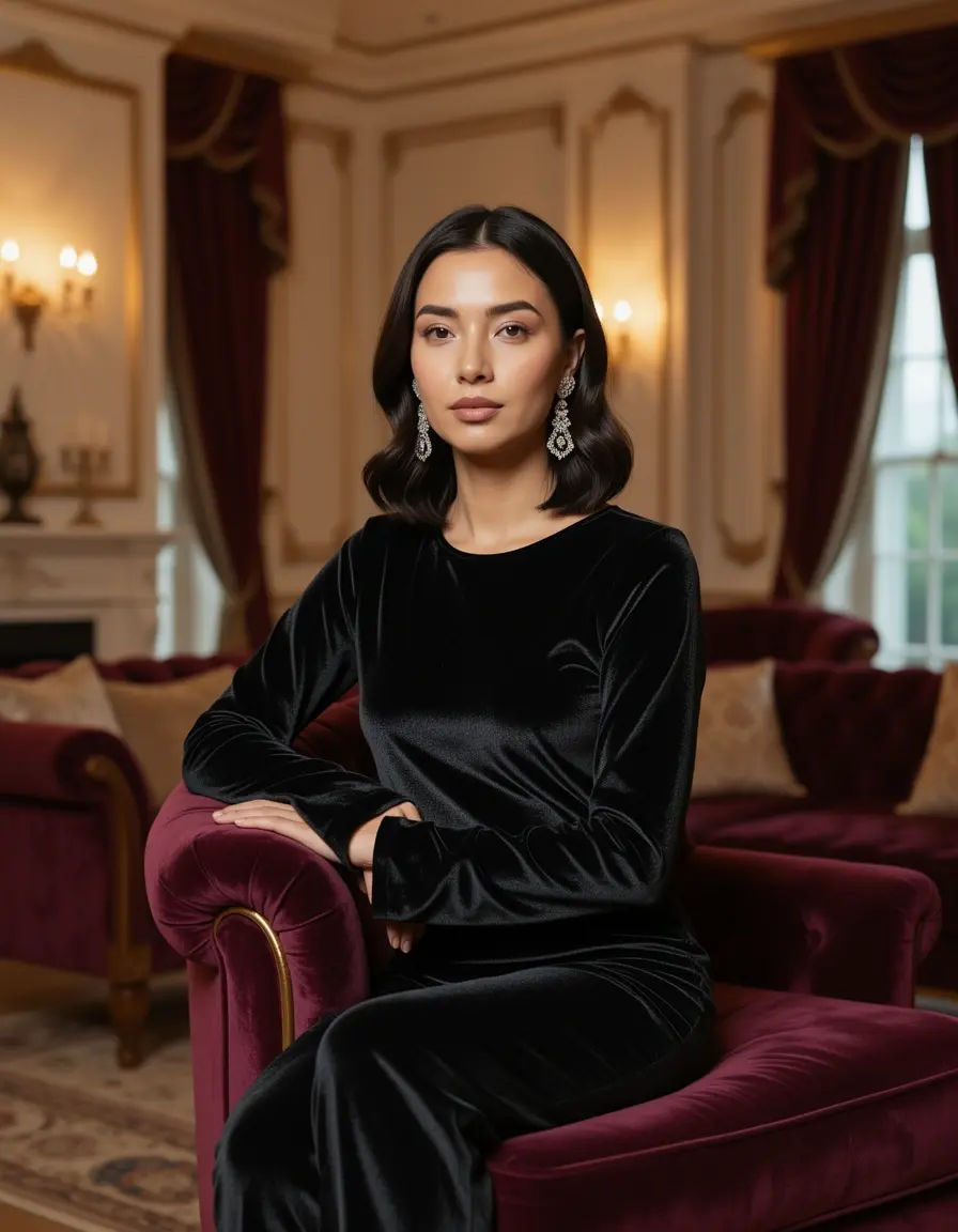 Velvet Long-Sleeve Gown
