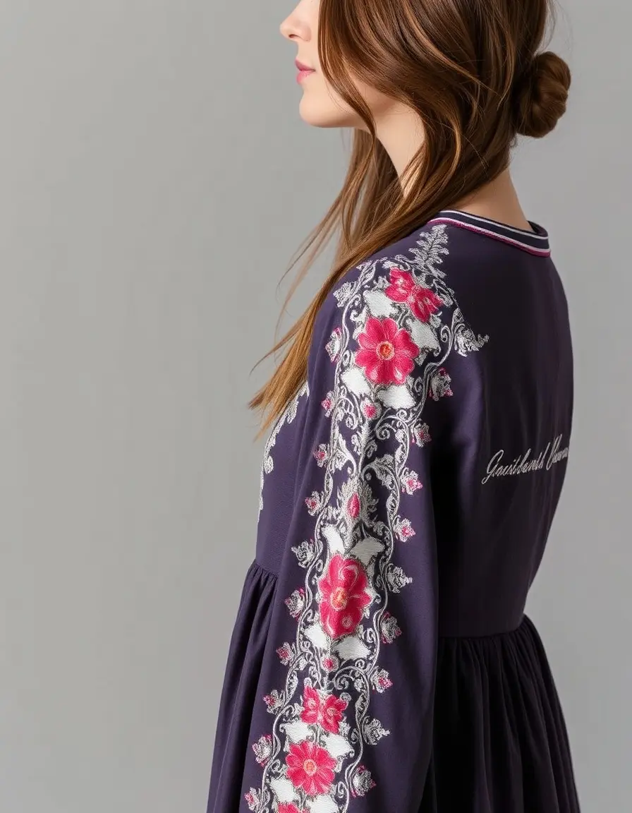 Embroidered Long-Sleeve Kleid