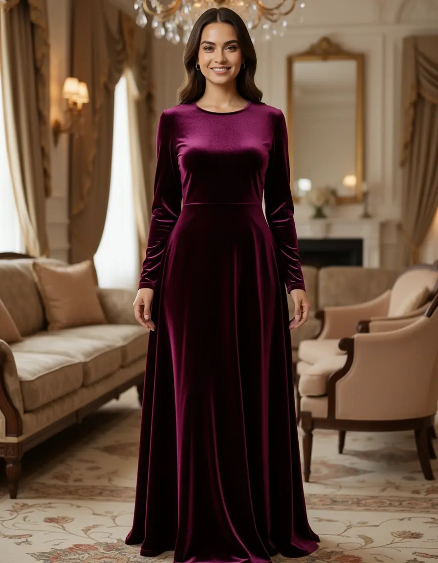 Luxuriöses Samtkleid langarm