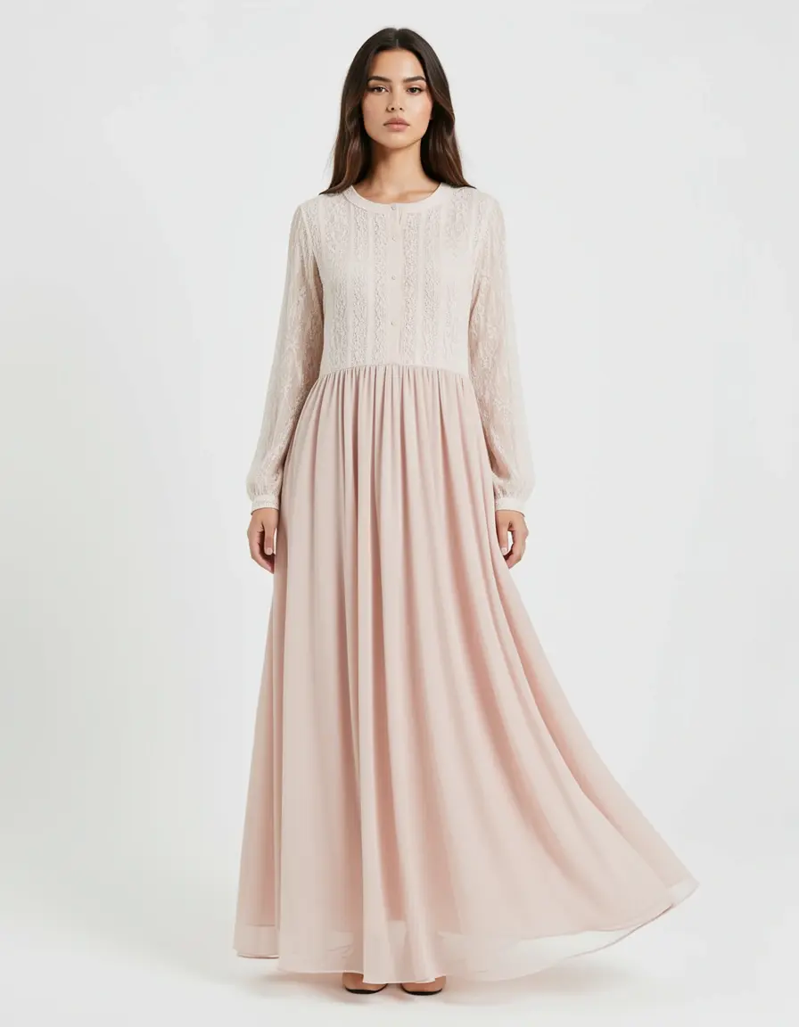 Luftiges Chiffonkleid mit langen Ärmeln