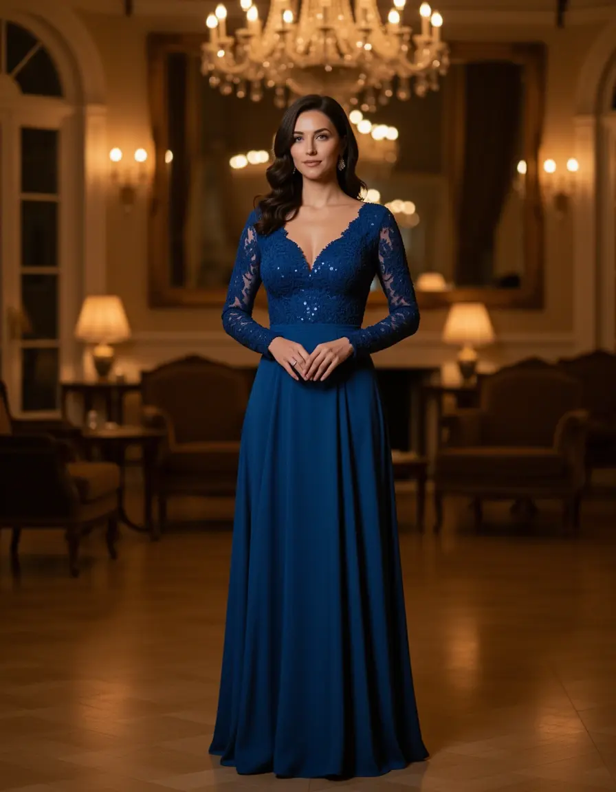 Elegantes Abendkleid mit langen Ärmeln