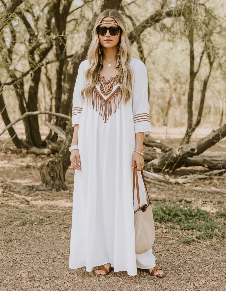 Boho Maxi Kleid weiß
