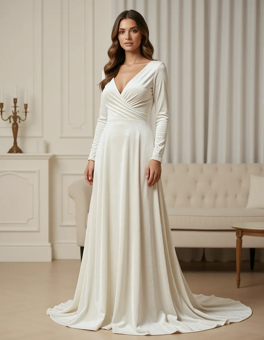 Weißes Samtkleid lang
