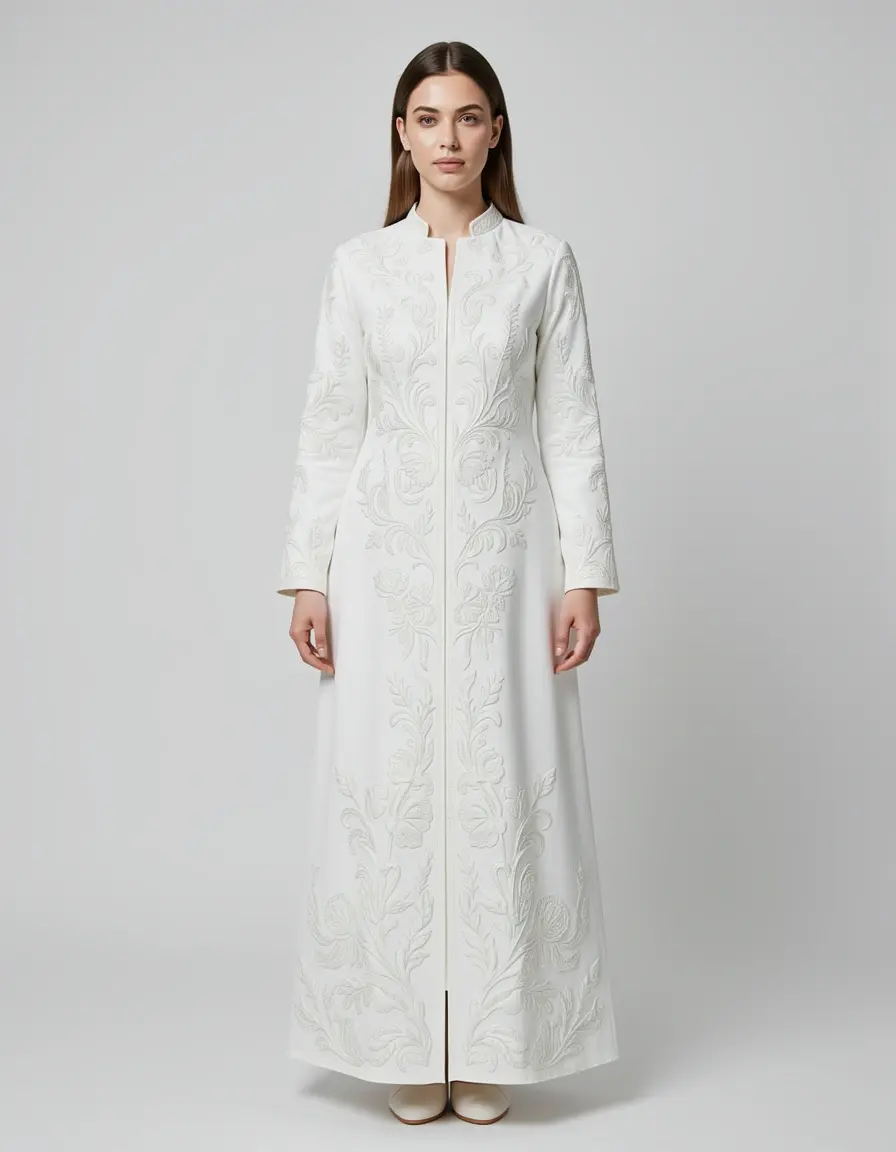 Besticktes langes weißes Kleid
