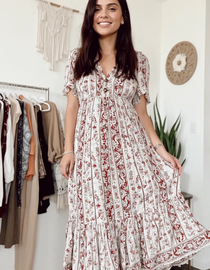 Boho Musselin Kleid weit geschnitten