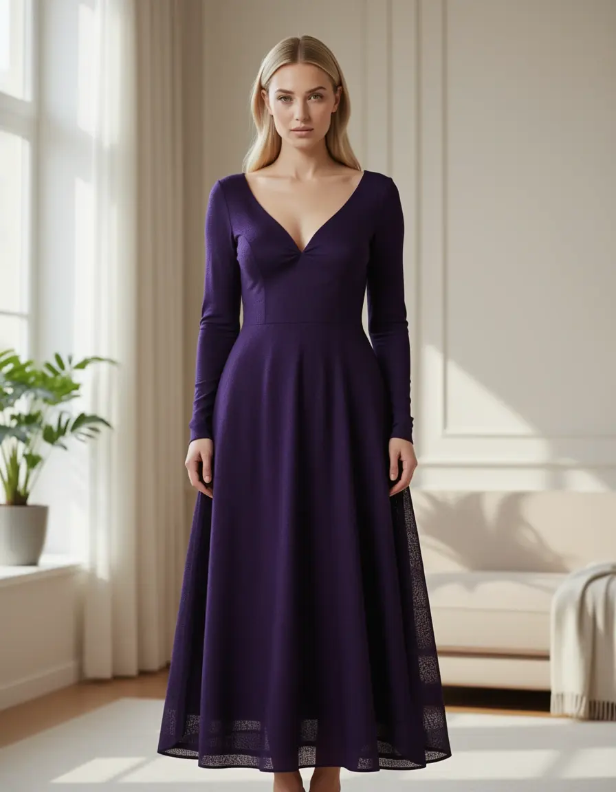 Elegant Long-Sleeve Maxi Kleid in voller Länge