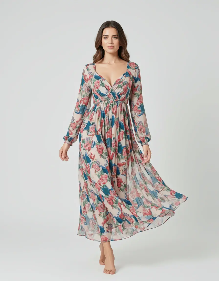 Chiffon Long-Sleeve Gown fließendes Design