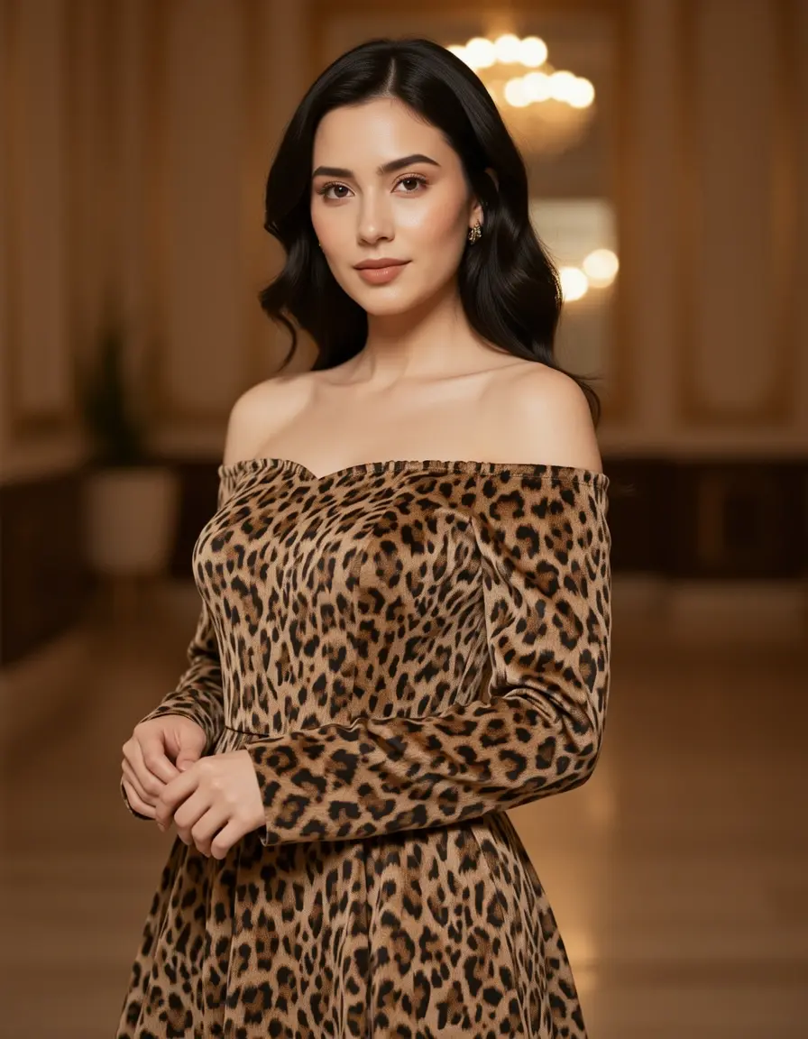 Leopard Off-Shoulder Kleid - Schulterfreies Leopardenkleid