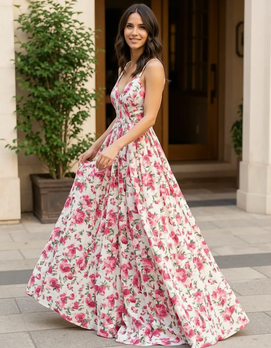 Flowy Floral Maxi Dress - Elegantes florales bodenlanges Kleid