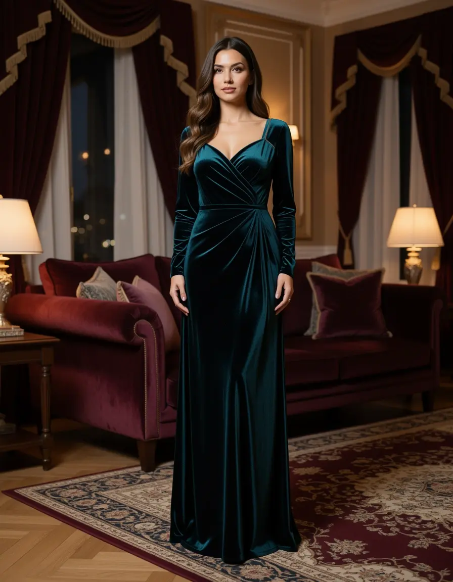 Velvet Maxi Midi - Elegantes Samtkleid für Herbst und Winter