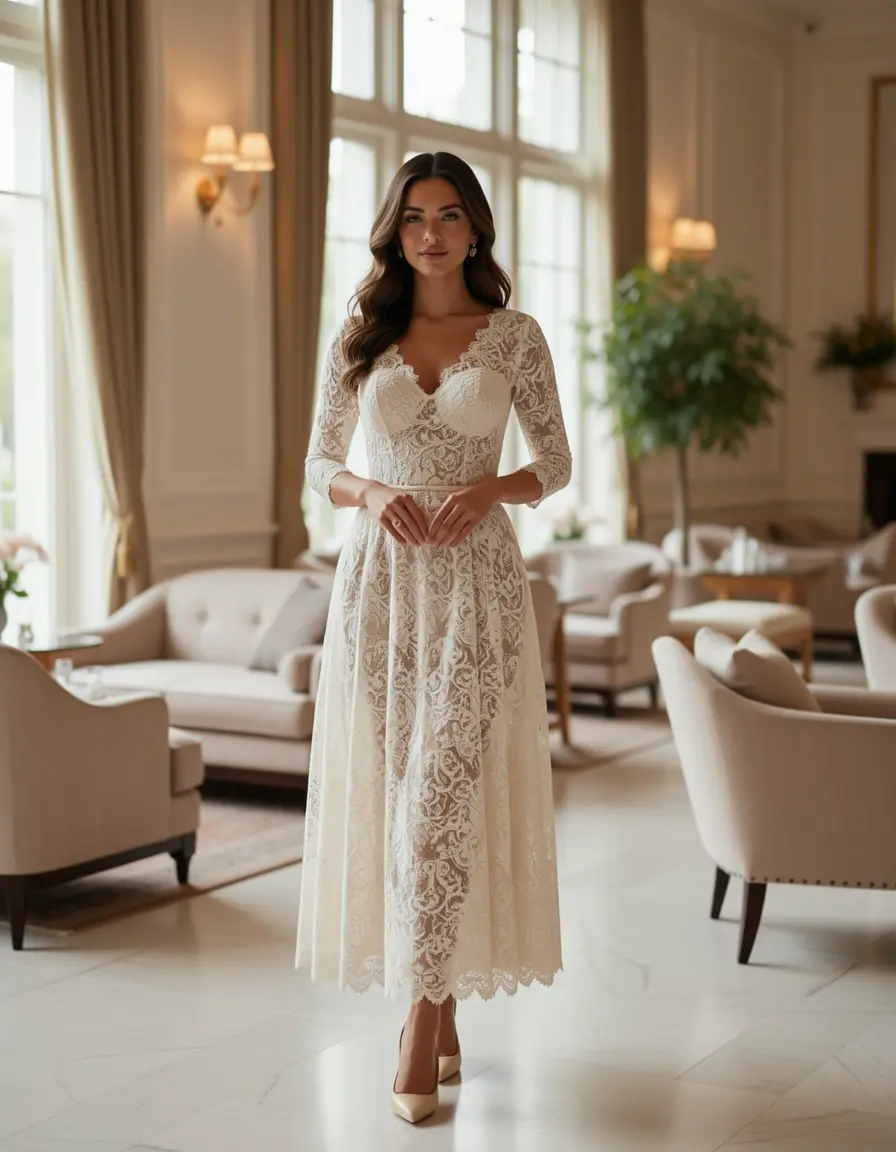 Sophisticated Lace Midi kleid elegant