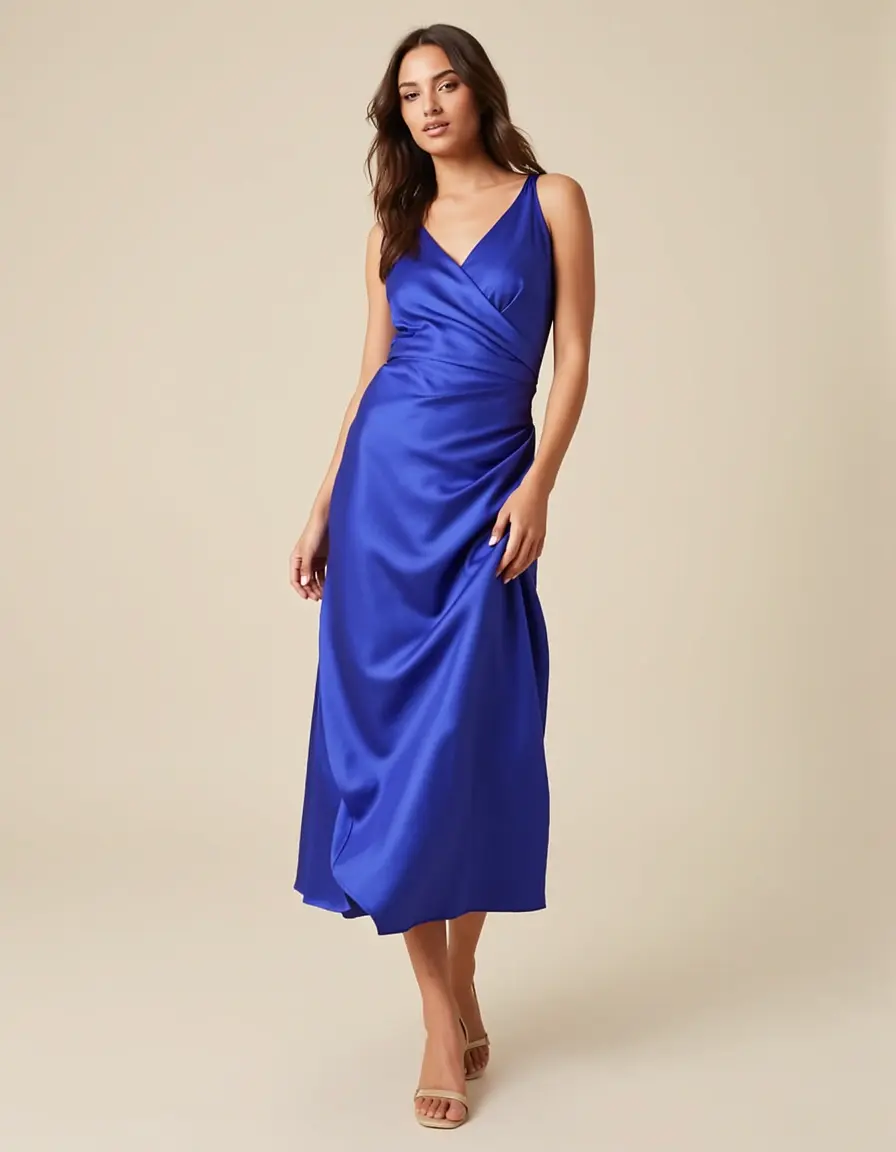 Satin Midi Wrap Kleid für festliche Anlässe