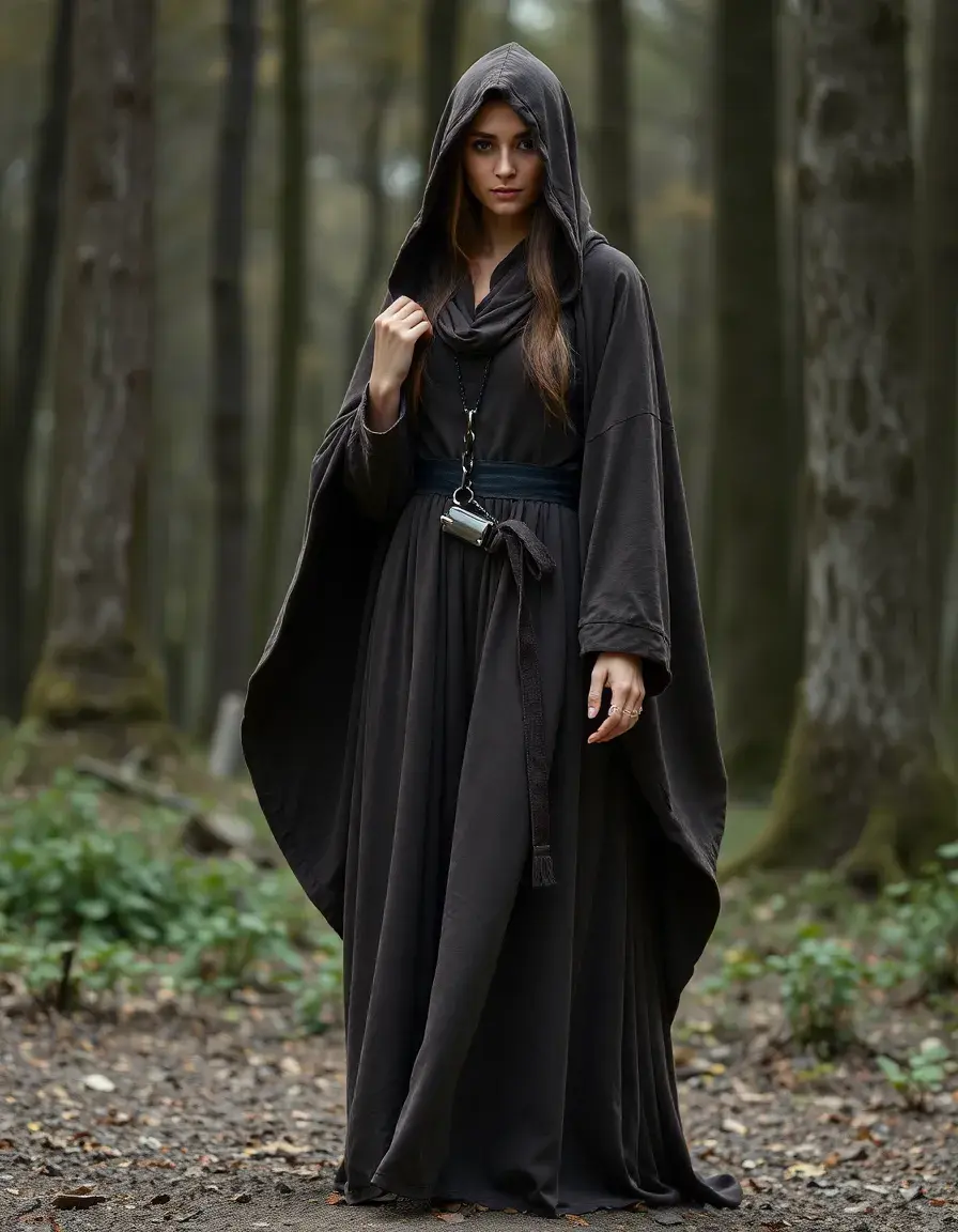 Hooded Medieval Maxi Kleid mit Kapuze
