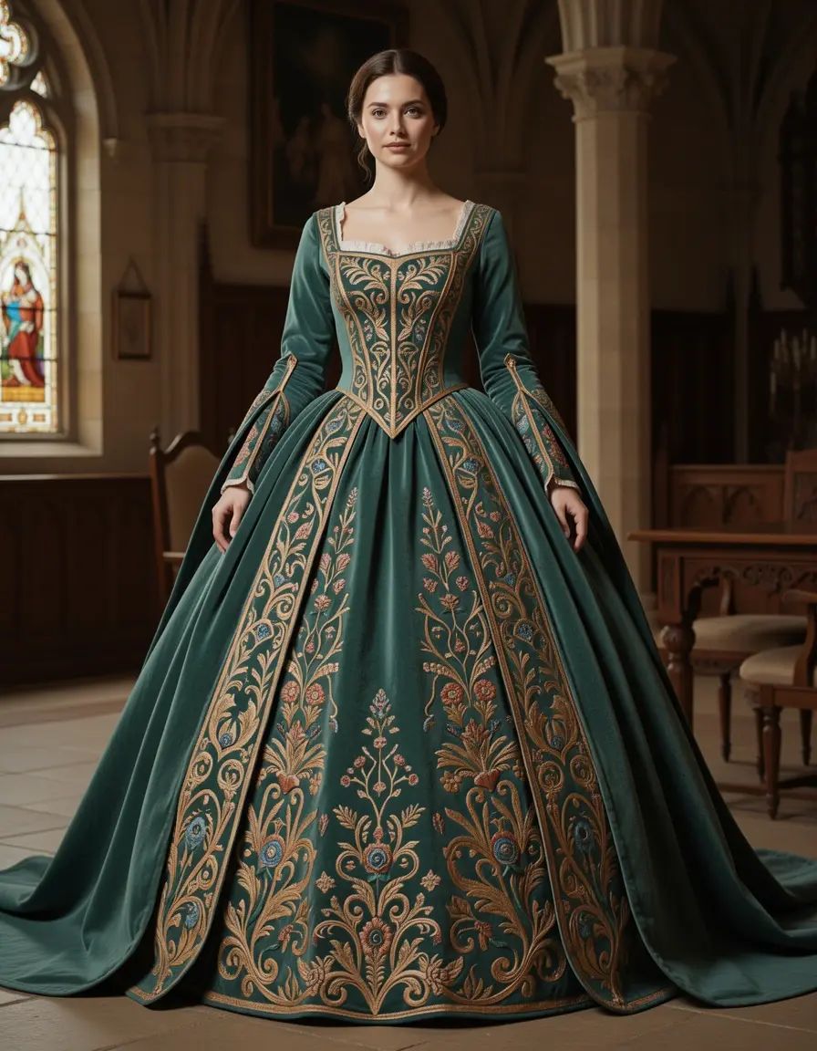 Noble Medieval Gown mit Stickereien