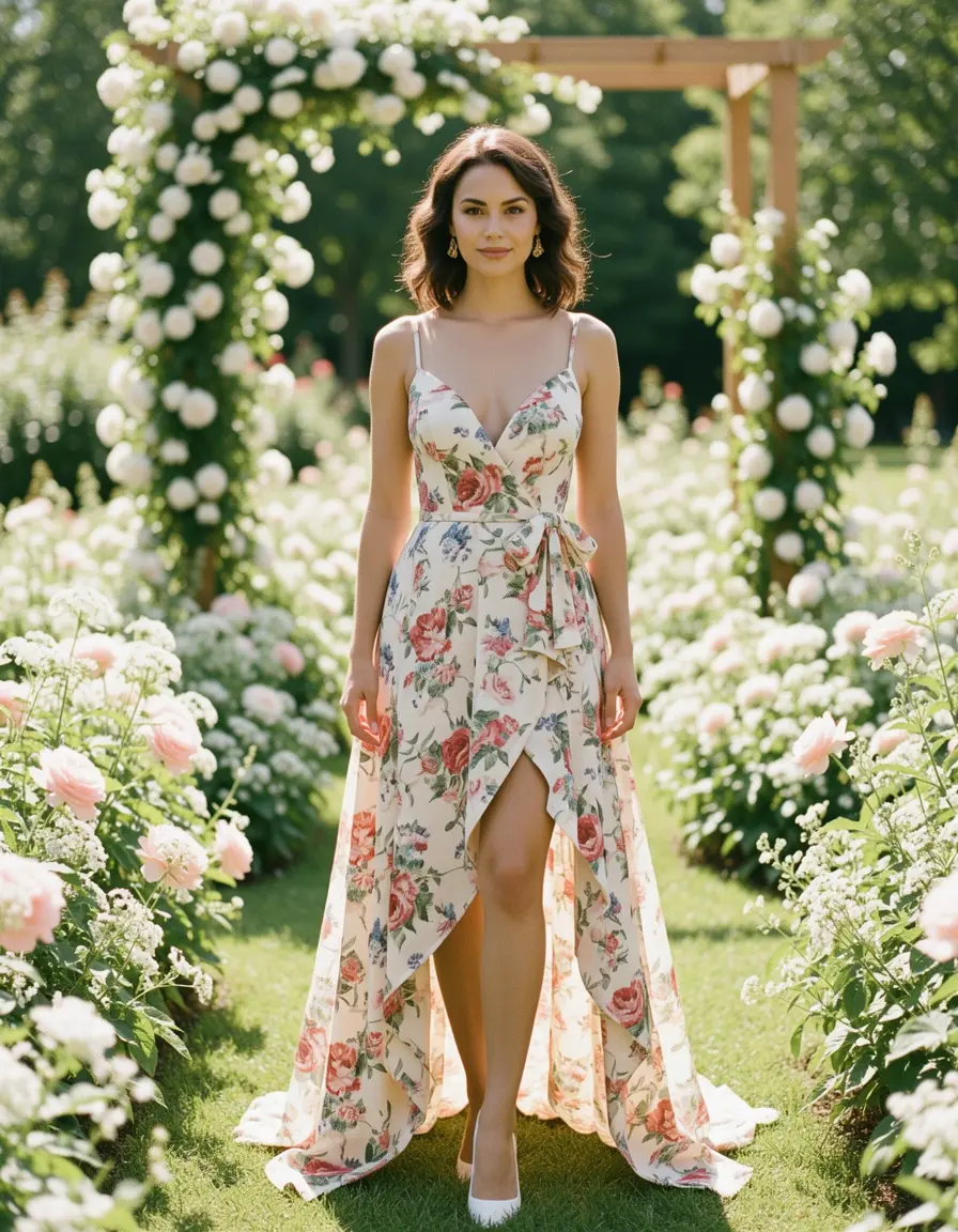 Florales asymmetrisches Hochzeitsgast Kleid für den Frühling