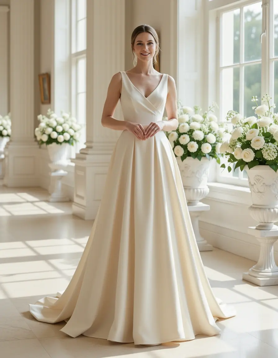 Elegantes Empire-Taille Kleid in Elfenbein