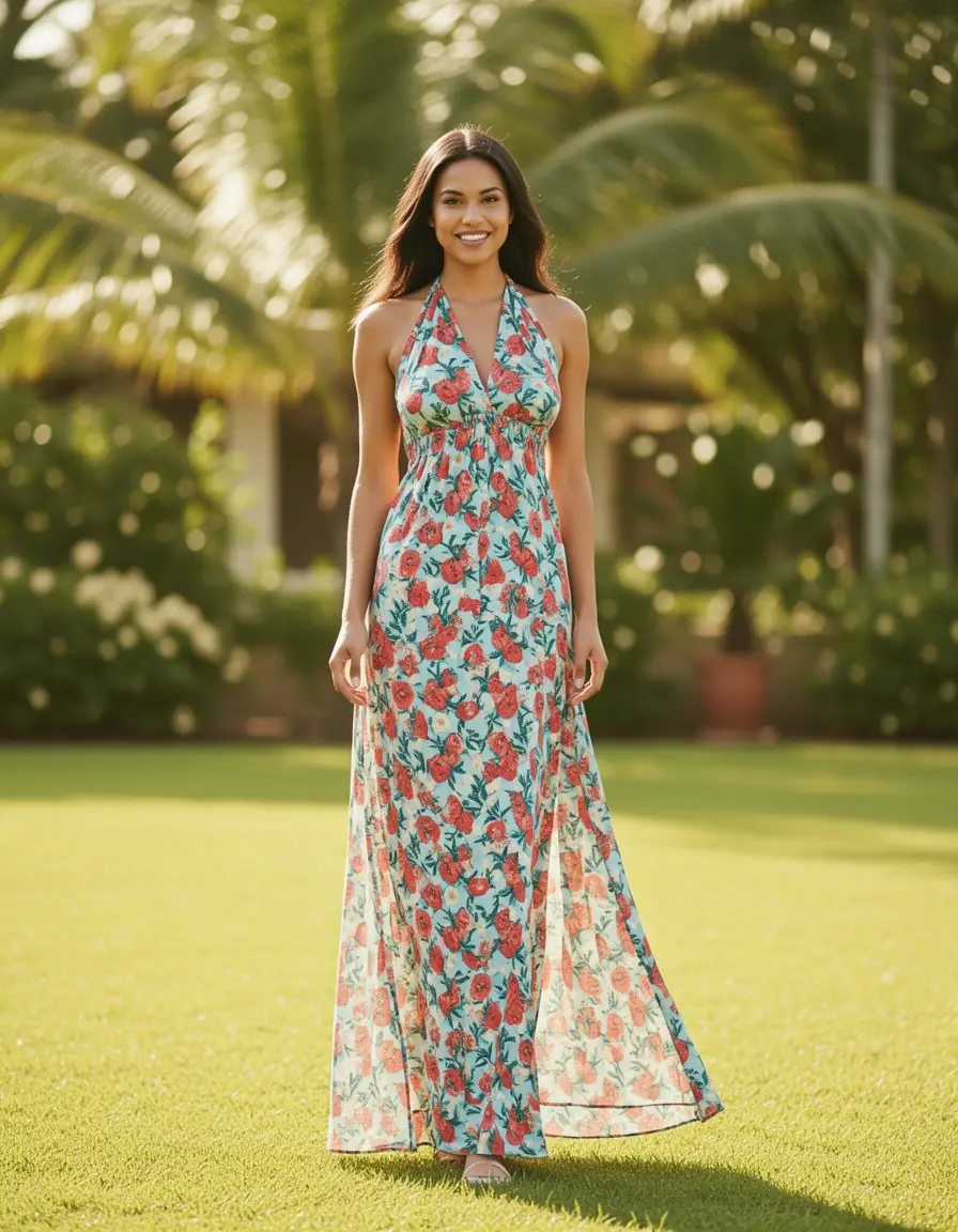 Neckholder Kleid Maxi Style sommerlich fließend