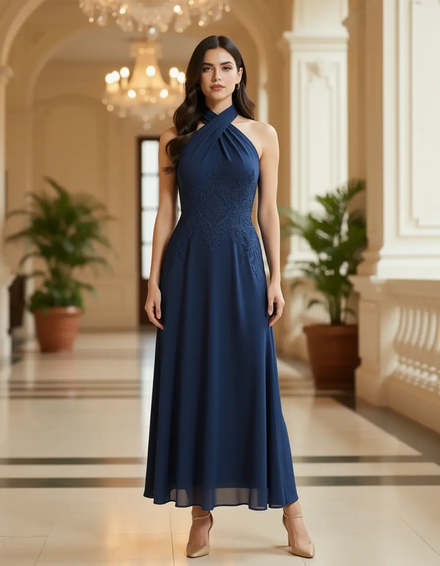 Elegantes Neckholder Midikleid