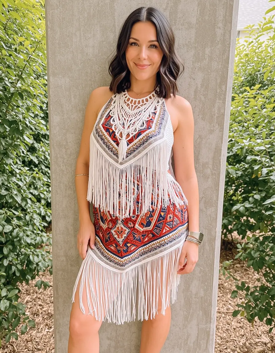 Boho Neckholder Kleid mit Fransen