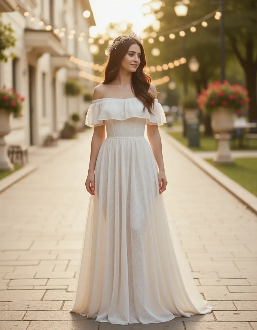 Romantic Off-Shoulder Maxi Kleid in fließender Optik