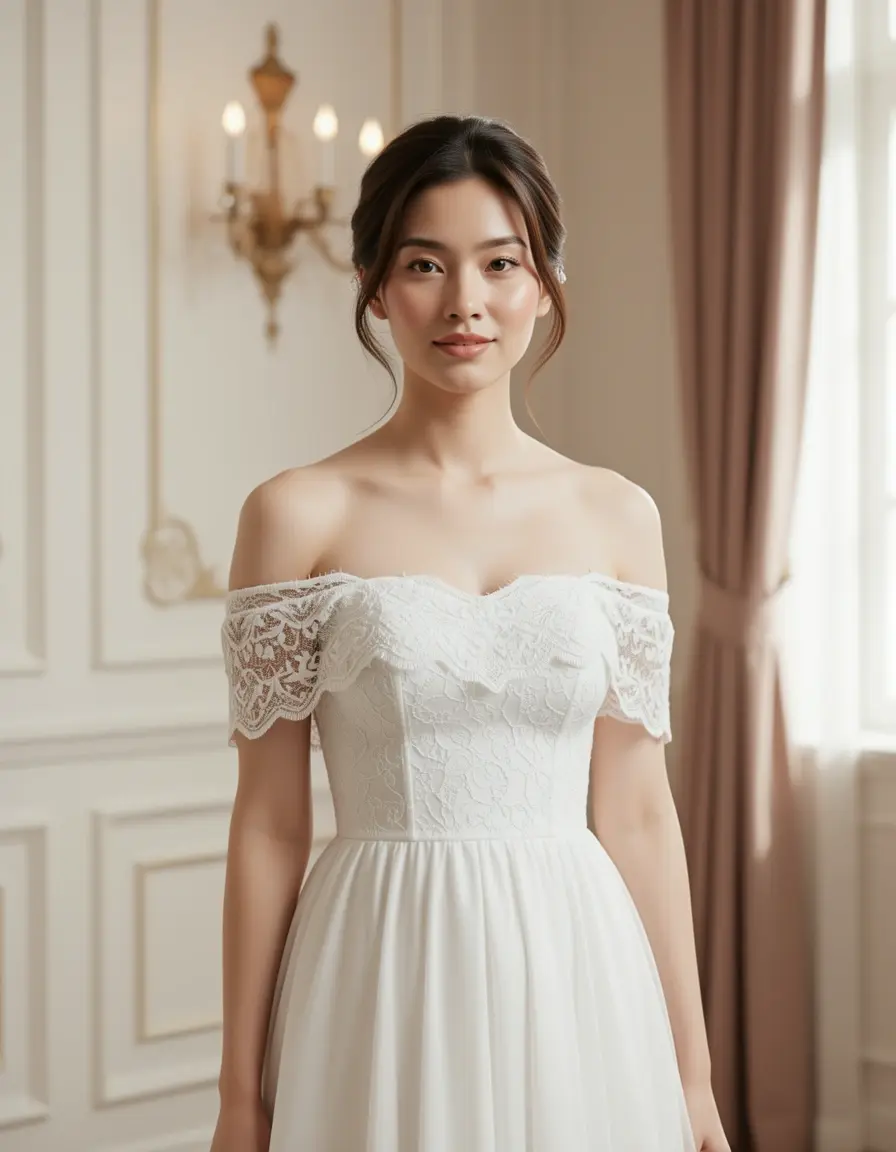 Feminines Off-Shoulder Midi Kleid