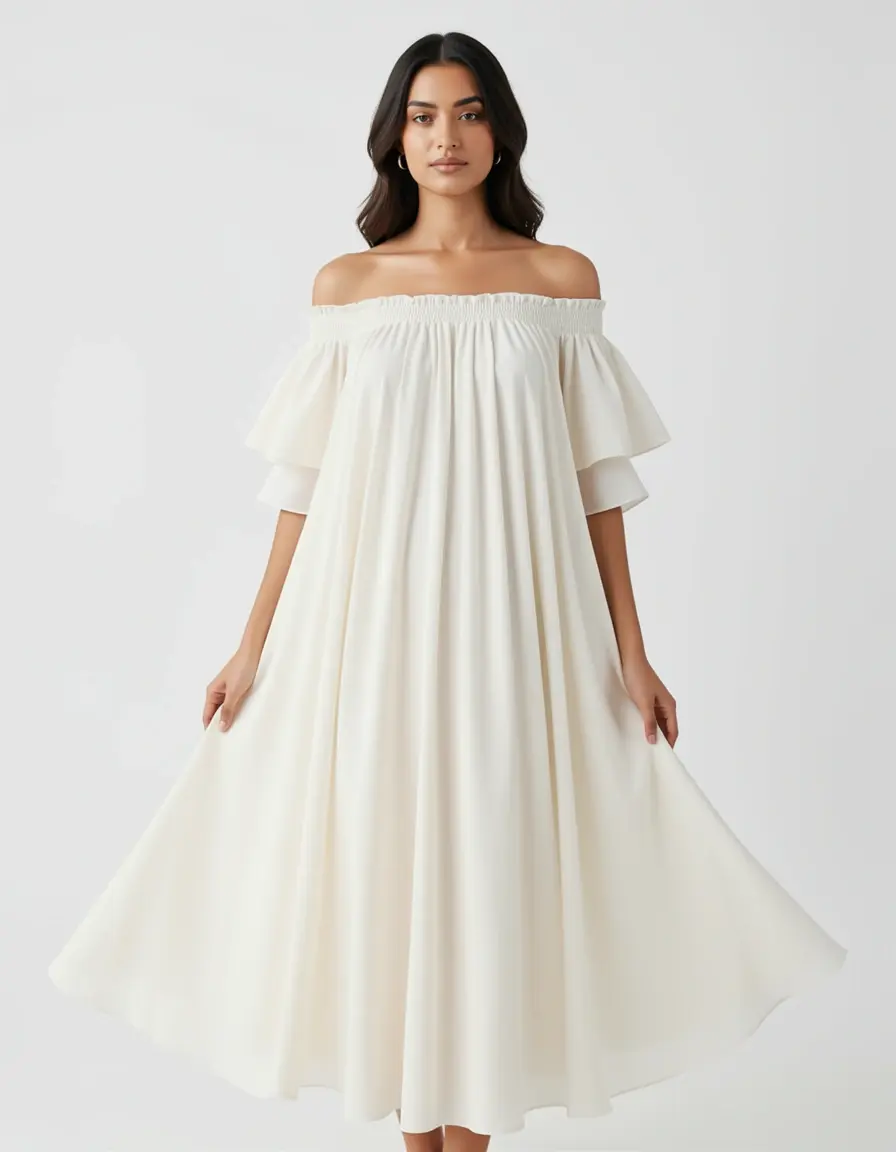 Fließendes Chiffon Off-Shoulder Kleid