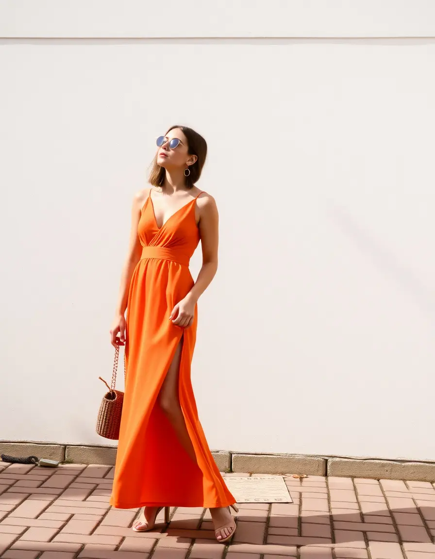 Energetic Orange Midi Kleid vibrant