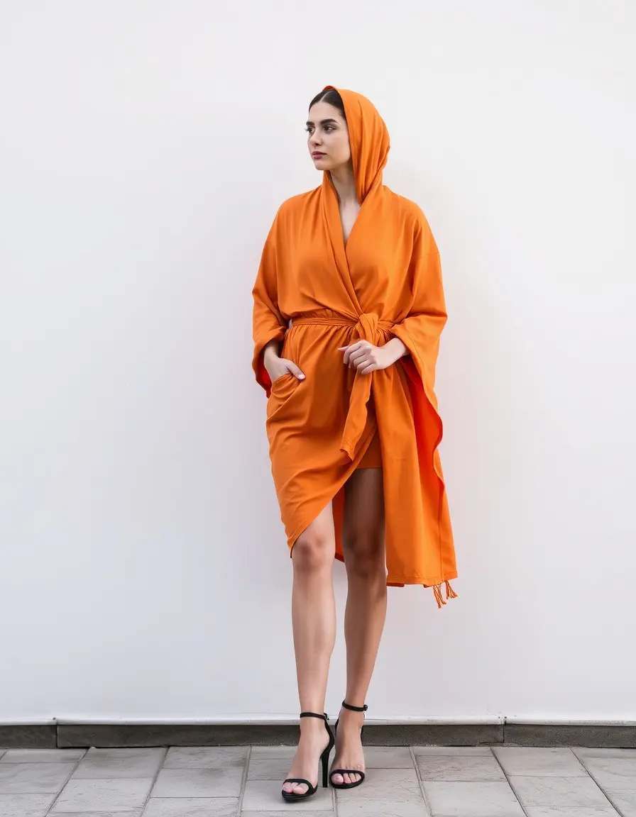 Orange Wrap Dress stilvoll Wickelkleid