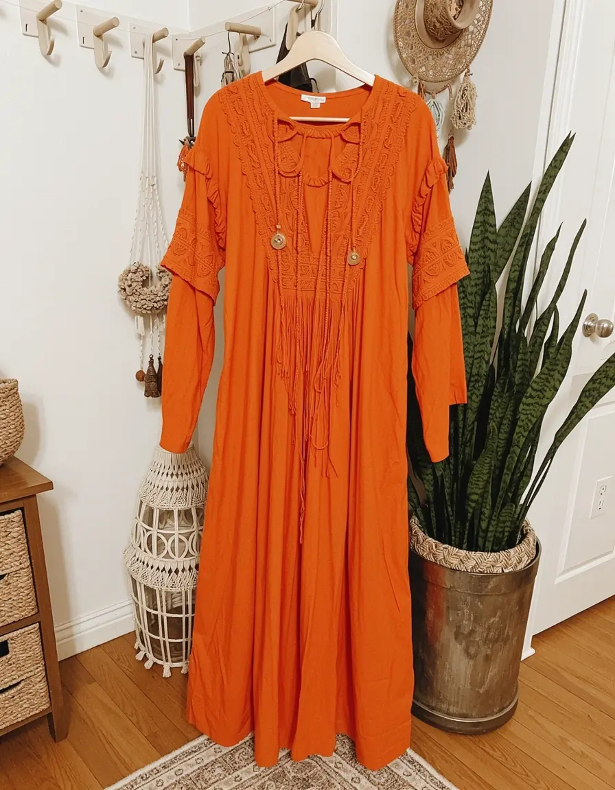 Orange Boho Maxi Kleid entspannt
