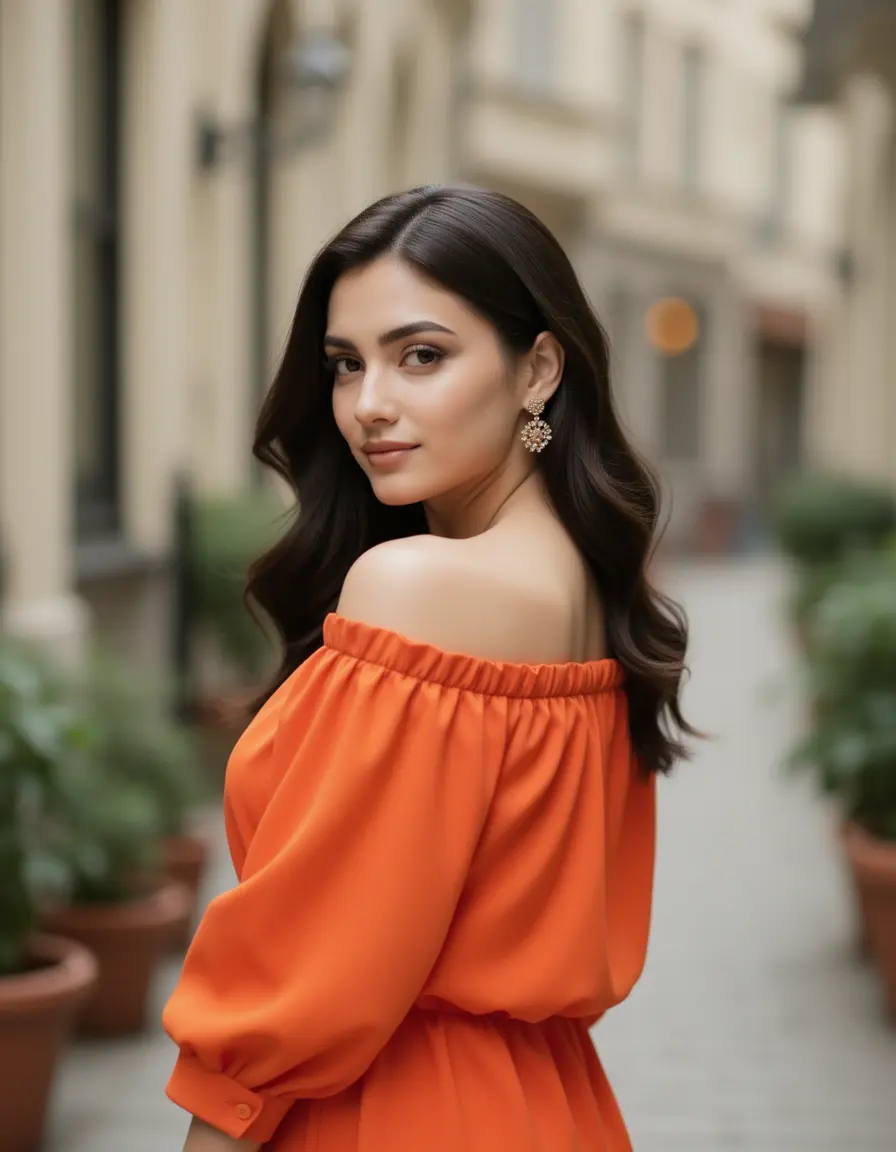 Orange Off-Shoulder Kleid feminin