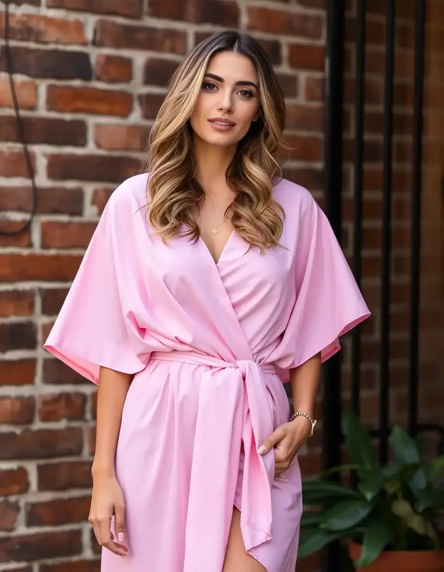 Stylisches pinkes Wickelkleid