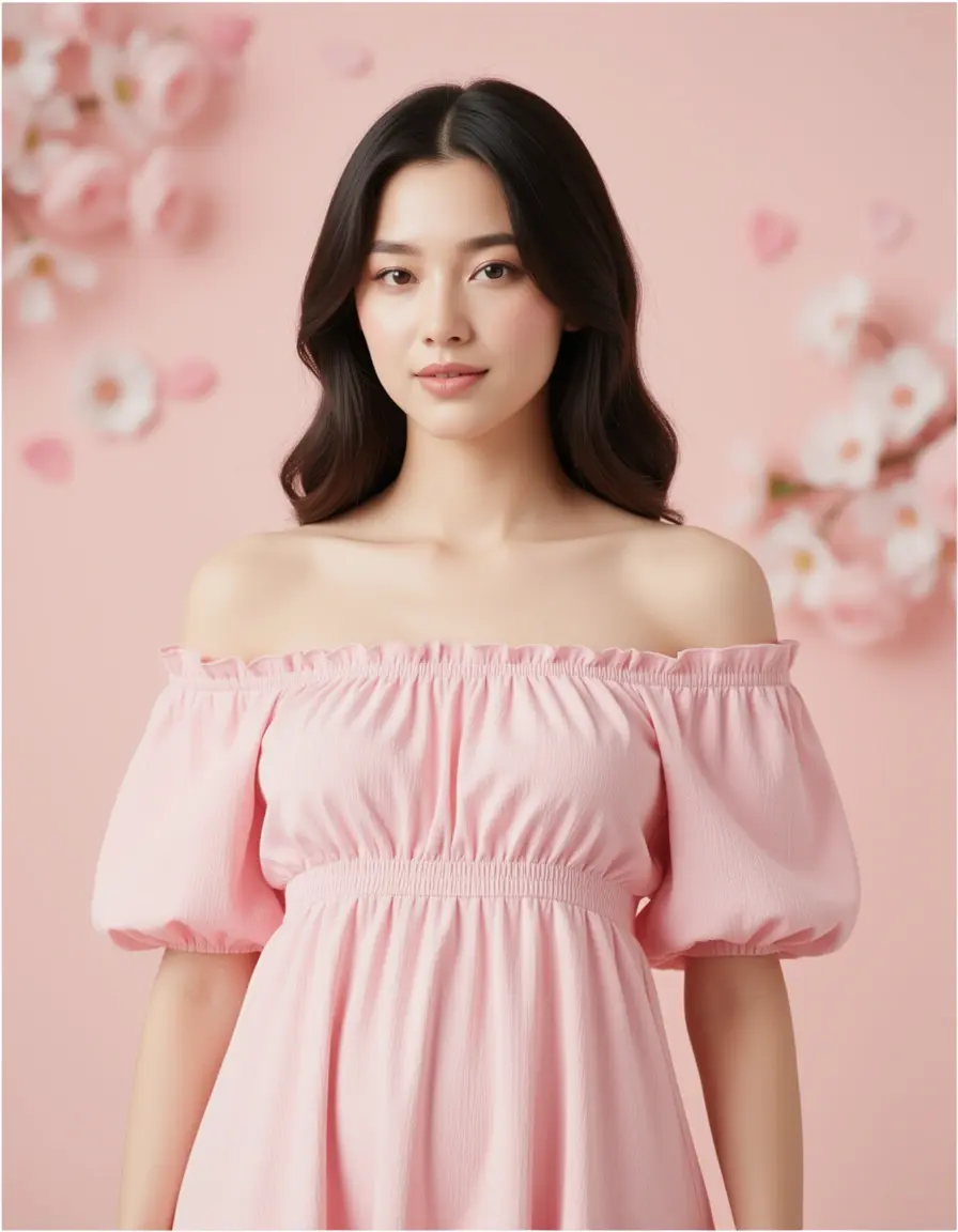 Feminines pinkes Off-Shoulder Kleid