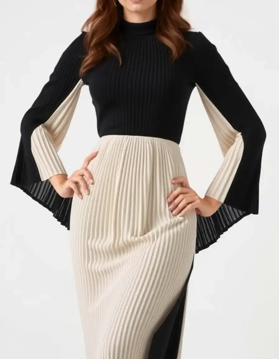 Stylish Pleated Midi Kleid
