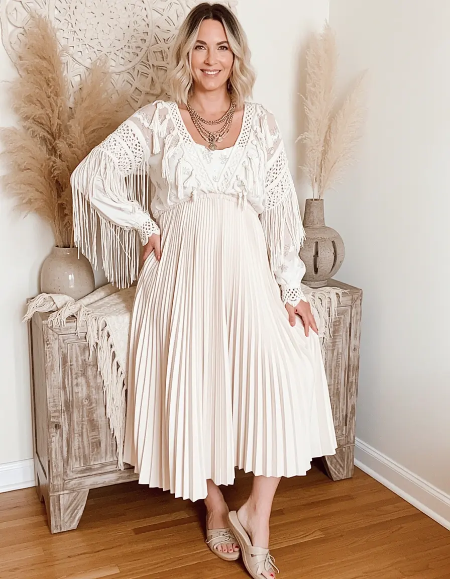 Pleated Boho Maxi Kleid